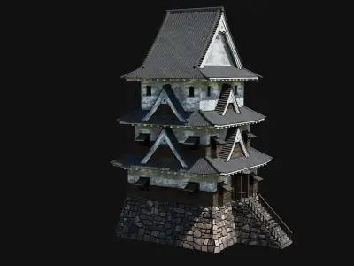 JAPANESE FORTRESS FORT TOWER WATCHTOWER WALLS FEUDAL COLLECTION Low-poly 3D model