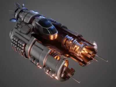 Highpoly Spaceship with flames 3D model