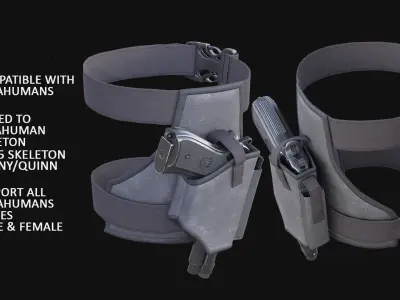 Holster with Pistol 19 - All MH Bodies - UE5 Skeletons - Rigged Low-poly 3D model