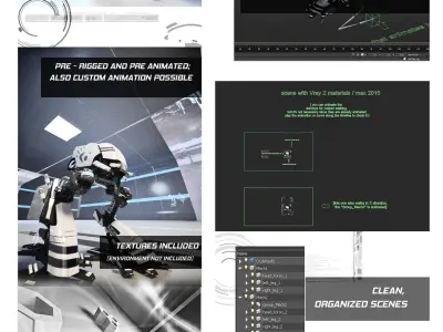 black n white mech robot rigged Free 3D model