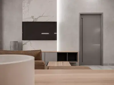 Interior B modern living room with wooden walls Free 3D model