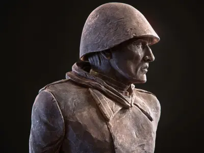 Stone monument to a WWII soldier PBR Low-poly 3D model