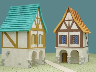 Tiny asset Middle Ages market village Low-poly 3D model