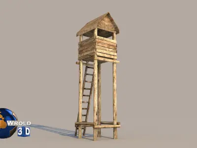 Lowpoly Medieval Look Out Tower Guard 3D Model Low-poly 3D model