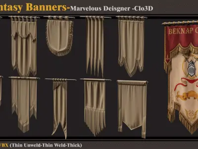 10 Fantasy Banners-Marvelous Designer-Clo3D-ZPRJ - FBX - OBJ 3D model