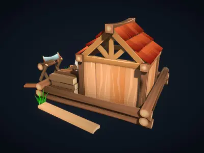 Lowpoly Lumber Mill Low-poly 3D model