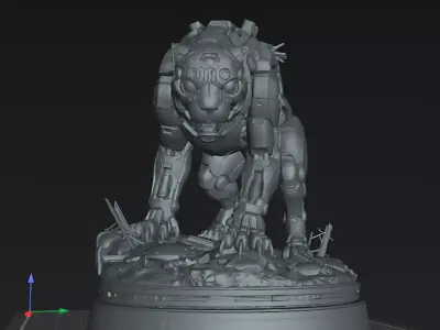 Cybernetic Panther Beast STL Printable SciFi Statue Model 3D 3D print model