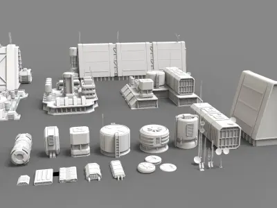 sci fi industrial objects 2 3D model