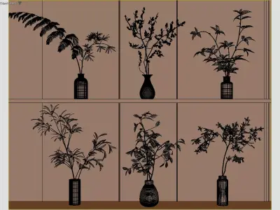 Modern Green Plant with Glass Vase Collection 3D model