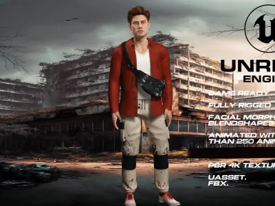 Zombie Hunter full rigged - game ready - animated Low-poly 3D model