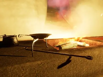 Medieval iron kitchen equipment Low-poly 3D model