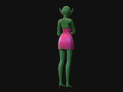 green alien girl rigged low poly Low-poly 3D model