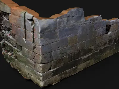 ruins stonewall part abandoned fortress photogrammetry Low-poly 3D model