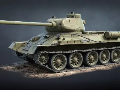 T-34-85 Game Ready world war ii tank Low-poly 3D model