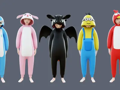 Kigurumi Characters Low-poly 3D model
