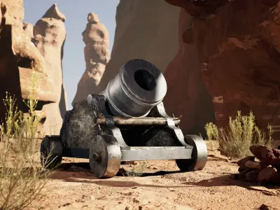 Game-Ready Mortar cannon Low-poly 3D model