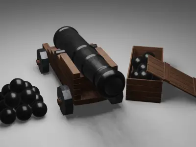 cannon with balls Free 3D model