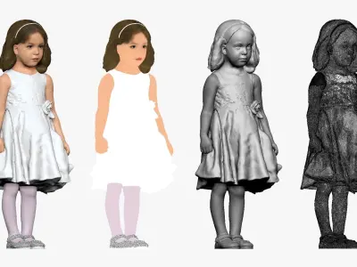 001116 little girl in white dress 3D model