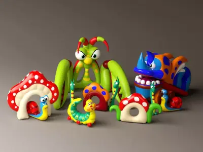 Collection of 3d models in cartoon style 3D model