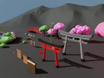 Low-poly Assetpack - Japanese theme Low-poly 3D model