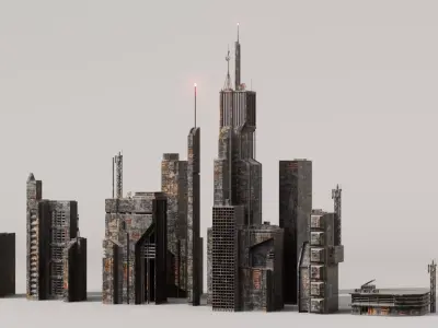 Sci-Fi building skyscrapers pack Low-poly 3D model