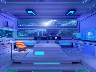 Futuristic Space Command Bedroom 3D Model 3D model