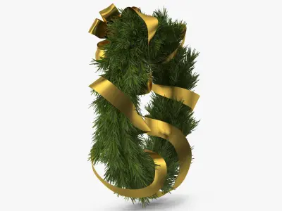 Christmas Wreath with Gold Bow and Ribbon 3D model