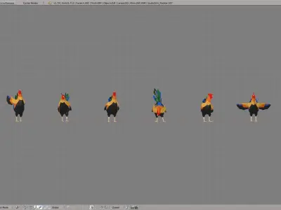 Rooster colorful Low-poly 3D model