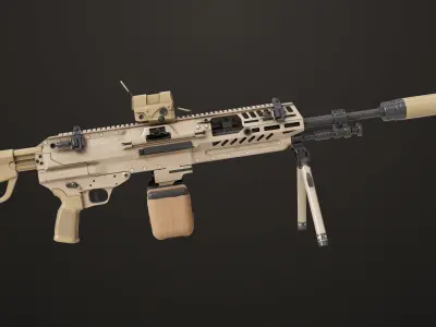 Machine Gun 14 Brown All PBR Unity UE Textures Low-poly 3D model