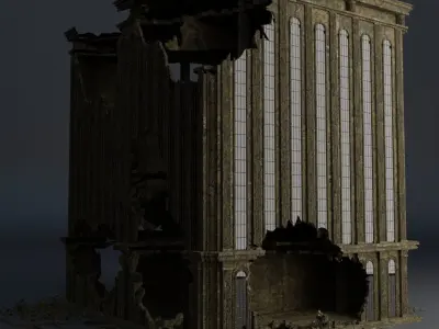 DESTROYED BUILDING CLASSICAL APOCALYPSE WAR RUINED 06 Low-poly 3D model