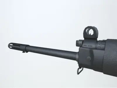 PBR FN FAL Rifle Black Low-poly 3D model