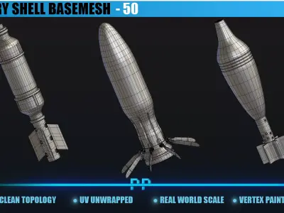 50 Military Shell Precise Dimensions Game ready Base mesh VOL 2 Free 3D model