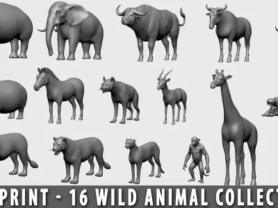3dPrint 16 Wild Animal Collection Free low-poly 3D model
