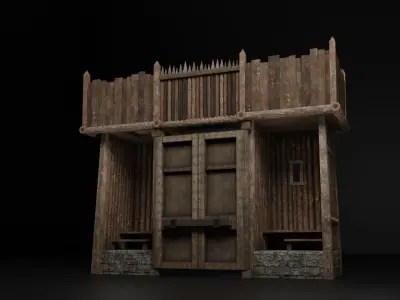Wooden Palisade Defenses Pack - 19 pieces Low-poly 3D model