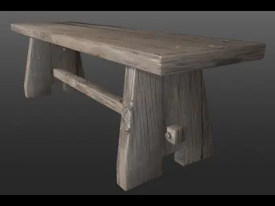 Old wooden bench Low-poly 3D model buy