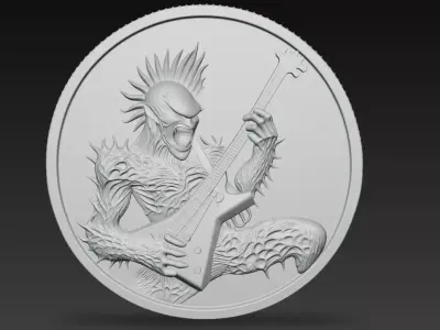 Alien Guitarist Monster Medallion Rock Creature 3D Model 3D print model