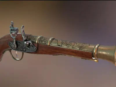Pirate Flint Lock Gun Pistol Low-poly 3D model