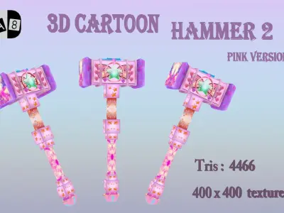 3D cartoon hammer 2 Low-poly 3D model