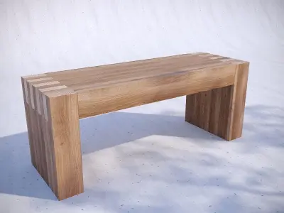 Wooden Bench Low-poly 3D model 10