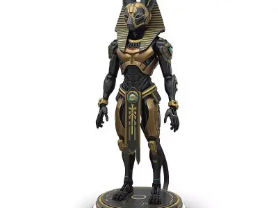 Futuristic Cyberpunk Anubis Statue Low-poly 3D model purchase