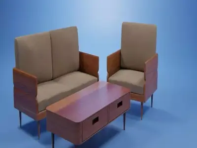 Set Wooden Furniture 7 3D model