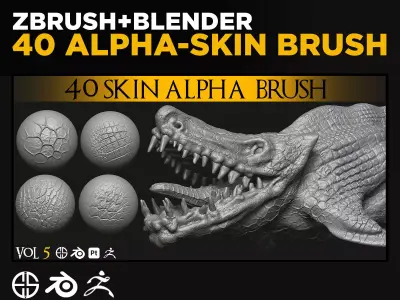 40 Skin Brush Brushes for Blender and Zbrush-Skin Brush-Alpha 3D model