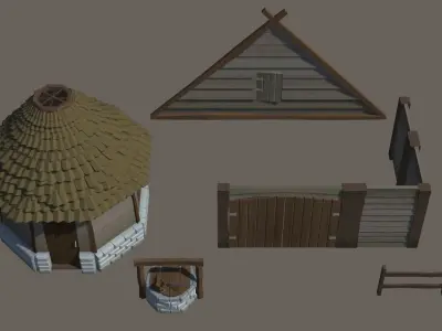 Low Poly Top down Village Constructor Free low-poly 3D model