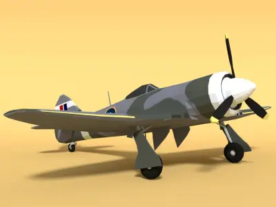 Low Poly Cartoon Hawker Tempest MKII Airplane Low-poly 3D model