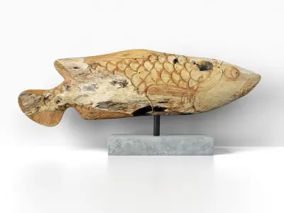 Hand Carved Wooden Fish Sculpture 3D model