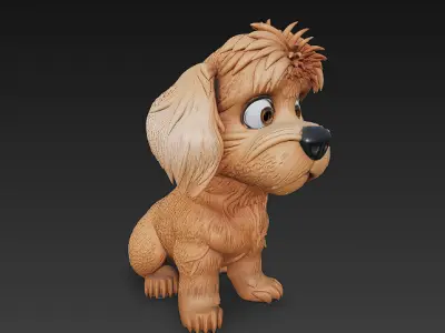 Dog Puppy Realistic 3D Model Basic - Low Poly Realistic Low-poly 3D model