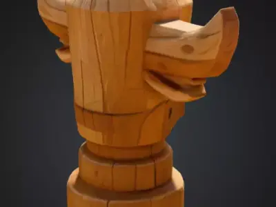 Wooden Bull Totem Low-poly 3D model