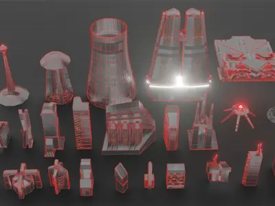 CYBERPUNK BUILDING KIT PACK Low-poly 3D model