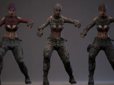 Lara zombie military Low-poly 3D model