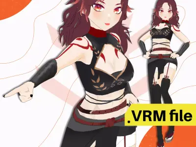 VRM ORIENTAL FIGHTER CUTE SCIFI GIRL ARMOR STOCKINGS TOP TATTOO 3D model